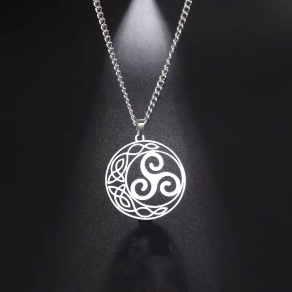 Stainless Steel  Celtic Triskelion Pendant Necklace - Silver